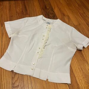 White Vintage Pilot Blouse in Finesse, lace detail